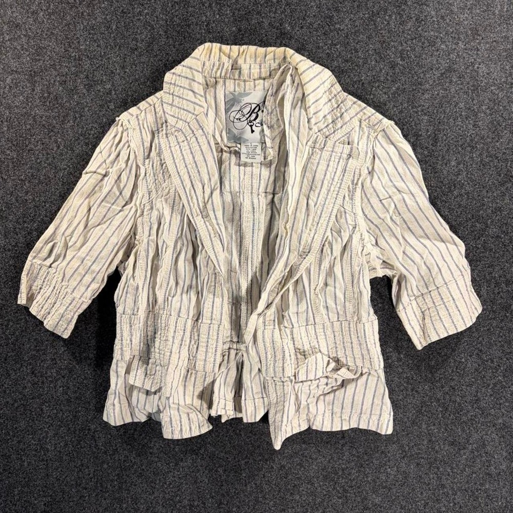 B Closet Cream Striped Linen Blazer Jacket Vintage 90s Minimalist KH242822AP L